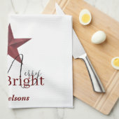 Rustikaler Stern Merry & Bright personalisiert Geschirrtuch (Viertel Falte)