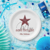 Rustikaler Stern Merry & Bright personalisiert Pappteller (Party)