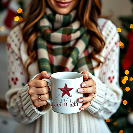 Rustikaler Stern Merry & Bright personalisiert Zweifarbige Tasse