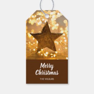 Rustikaler Stern und Weihnachtslicht Geschenkanhänger