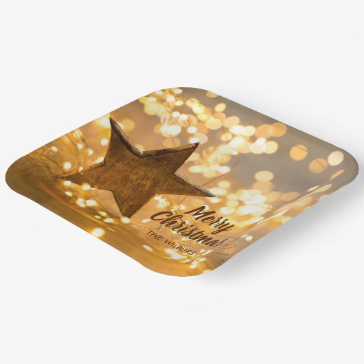 Rustikaler Stern und Weihnachtslicht Pappteller (Gewinkelt)