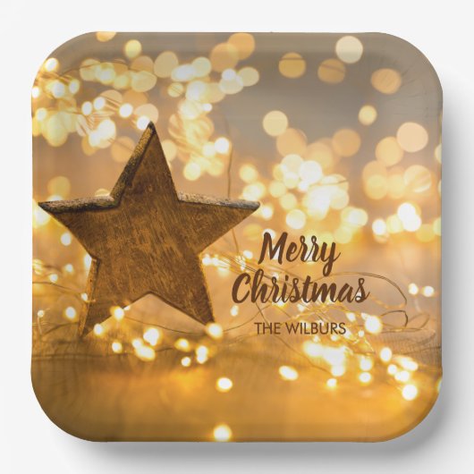 Rustikaler Stern und Weihnachtslicht Pappteller (Vorderseite)