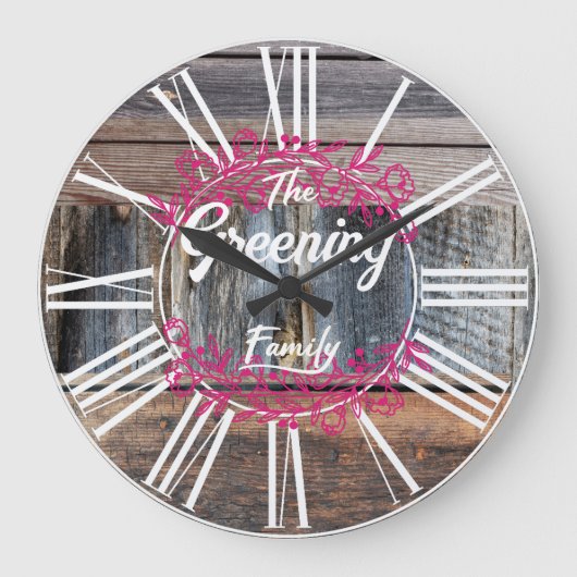 Rustikaler Stil, Holzlook, Familiengeschenk, Shake Große Wanduhr (Vorderseite)