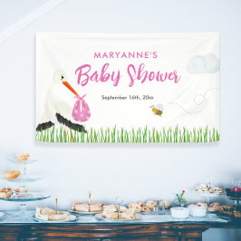 Rustikaler Storch mit Baby-Dusche für Bienen & But Banner
