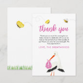 Rustikaler Storch mit Baby-Dusche für Bienen & But Dankeskarte (Vorne/Hinten)