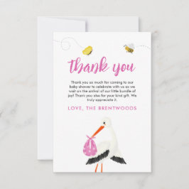 Rustikaler Storch mit Baby-Dusche für Bienen & But Dankeskarte