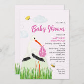 Rustikaler Storch mit Baby-Dusche für Bienen & But Einladung (Vorne/Hinten)