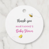 Rustikaler Storch mit Baby-Dusche für Bienen & But Geschenkanhänger (Vorderseite)