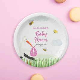 Rustikaler Storch mit Baby-Dusche für Bienen & But Pappteller