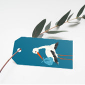 Rustikaler Storch mit Baby-Dusche für Bienen und S Geschenkanhänger