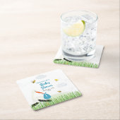 Rustikaler Storch mit Baby-Dusche für Bienen und S Rechteckiger Pappuntersetzer (Vor Ort)