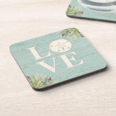 Rustikaler Strand Sand Dollar Square Getränkeuntersetzer (Linke Seite)