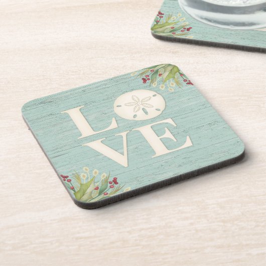 Rustikaler Strand Sand Dollar Square Getränkeuntersetzer (Linke Seite)