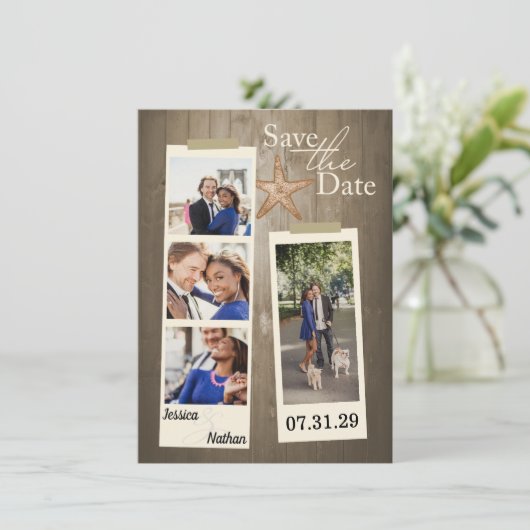 Rustikaler Strand Save The Date (Stehend Vorderseite)