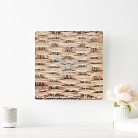 Rustikaler Strand Tropeninsel Weidengeflecht Quadratische Wanduhr (Zuhause)