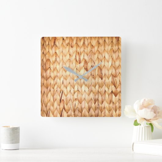 Rustikaler Strand Tropeninsel Weidengeflecht Quadratische Wanduhr (Zuhause)