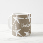 Rustikaler Strand Weißer Starfish & Imitate Burlap Kaffeetasse (Vorderseite Links)