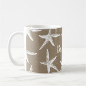 Rustikaler Strand Weißer Starfish & Imitate Burlap Kaffeetasse (Links)