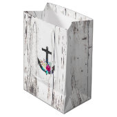 Rustikaler Strandanker und kühne Blumensommer nauk Mittlere Geschenktüte (Vorderseite Schrägansicht)