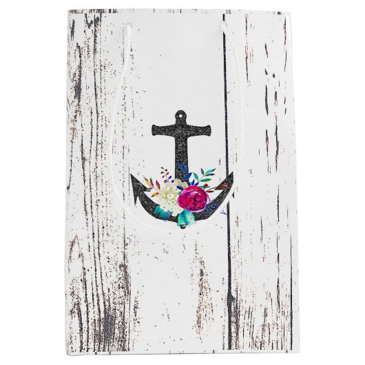 Rustikaler Strandanker und kühne Blumensommer nauk Mittlere Geschenktüte (Vorderseite)