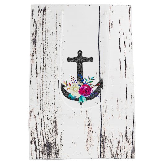 Rustikaler Strandanker und kühne Blumensommer nauk Mittlere Geschenktüte (Rückseite)