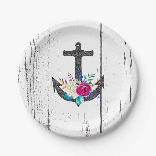 Rustikaler Strandanker und kühne Blumensommer nauk Pappteller (Vorderseite)