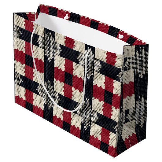 Rustikaler Strick Snowflake Kariert - Gemütlich Wi Große Geschenktüte (Rückseite Schrägansicht)
