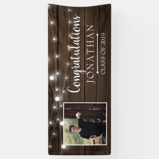 Rustikaler String Lights Barn Wood Abschluss Banner (Vertikal)