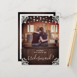 Rustikaler String Lights Floral Bridesmaid Vorschl Postkarte