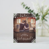 Rustikaler String Lights Floral Bridesmaid Vorschl Postkarte (Stehend Vorderseite)