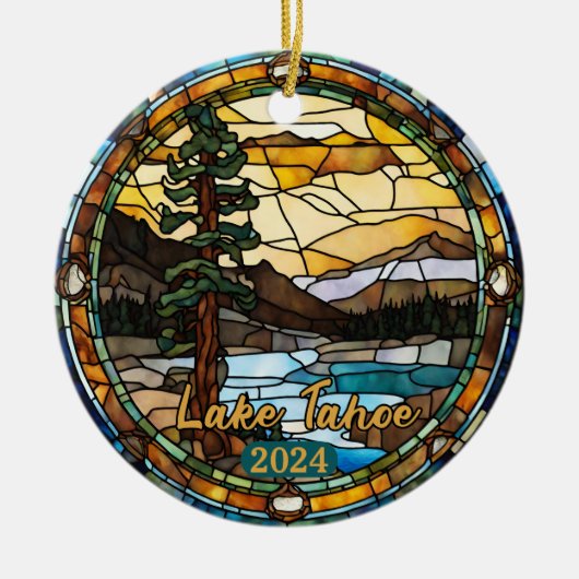 Rustikaler Tahoe California Keramik Ornament (Vorne)