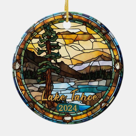 Rustikaler Tahoe California Keramik Ornament (Hinten)