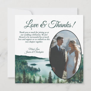Rustikaler Tahoe-See-Aquarell-Oval-Foto-Hochzeit Dankeskarte