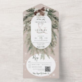 Rustikaler Tan Pine Winter Sparkle QR Code All In One Einladung (Innen Boden)