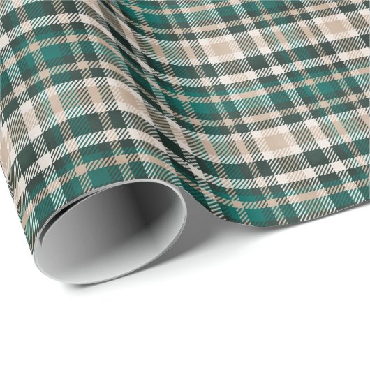 Rustikaler Tan und grüner Kariert Geschenkpapier (Rolleneckpunkt)
