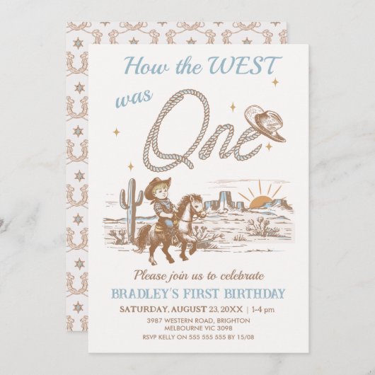 Rustikaler Tan Wie der Westen ein erster Geburtsta Einladung (Vorne/Hinten)
