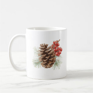 Rustikaler Tannenzapfen und Beeren Weihnachten Kaffeetasse