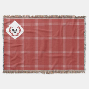 Rustikaler Tartan Burgunderroter Monogramm Decke