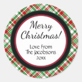 Rustikaler Tartan Karierter Frohe Weihnachtsfeiert Runder Aufkleber (Vorderseite)