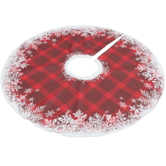 Rustikaler Tartan-karierter Schneeflocke-Baum-Rock Polyester Weihnachtsbaumdecke (Schrägansicht)