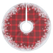 Rustikaler Tartan-karierter Schneeflocke-Baum-Rock Polyester Weihnachtsbaumdecke (Vorderseite)