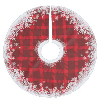 Rustikaler Tartan-karierter Schneeflocke-Baum-Rock Polyester Weihnachtsbaumdecke