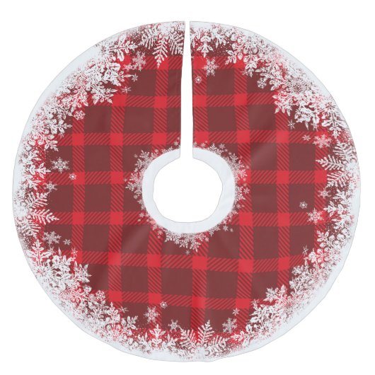 Rustikaler Tartan-karierter Schneeflocke-Baum-Rock Polyester Weihnachtsbaumdecke (Vorderseite)