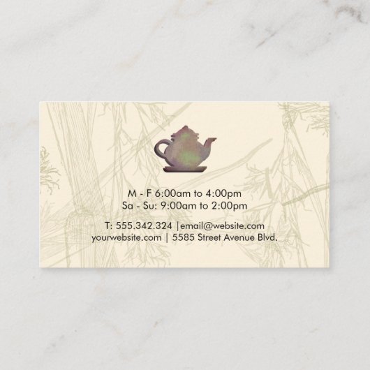 Rustikaler Teapot | Grüner Verlass | Visitenkarte (Rückseite)