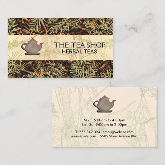 Rustikaler Teapot | Leaf | Blätter für getrocknete Visitenkarte (Vorne/Hinten)