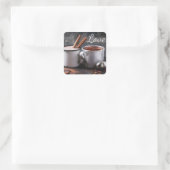 Rustikaler Teebecher und heißer Schokolade in der Quadratischer Aufkleber (Tasche)