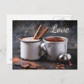 Rustikaler Teebecher und heißer Schokolade in Lieb Postkarte (Vorne/Hinten)
