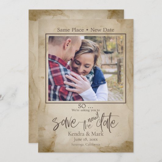 Rustikaler Teestain Ihr Foto Rette das neue Datum Einladung (Vorne/Hinten)