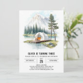 Rustikaler Tenting Kindergeburtstag Einladung (Stehend Vorderseite)