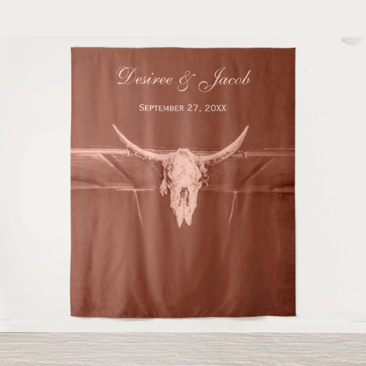 Rustikaler Terracotta-Western Bull Cow Skull Hinte Wandteppich (Vorderseite)